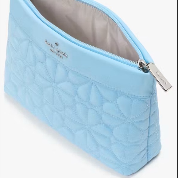 Kate Spade Spade Flower Quilted Fabric Medium Tote & Cosmetic Pouch Montauk Blue - Picture 15 of 16